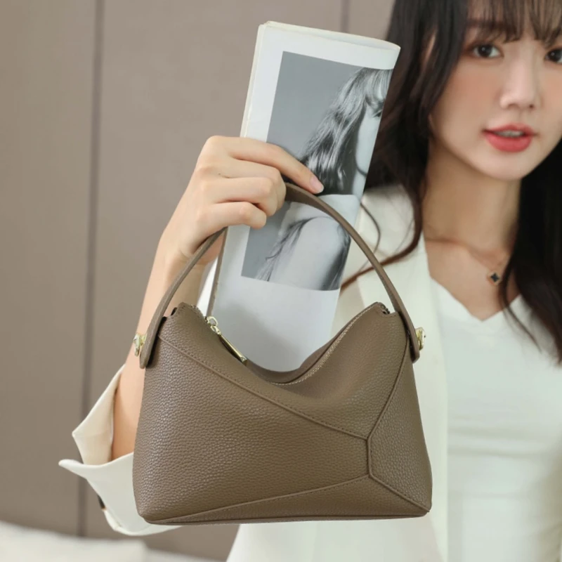 Women\'s Bag Genuine Leather Geometric Tote Bag New Lady Underarm One Shoulder Bag Female Popular Commuter Messenger Handbag