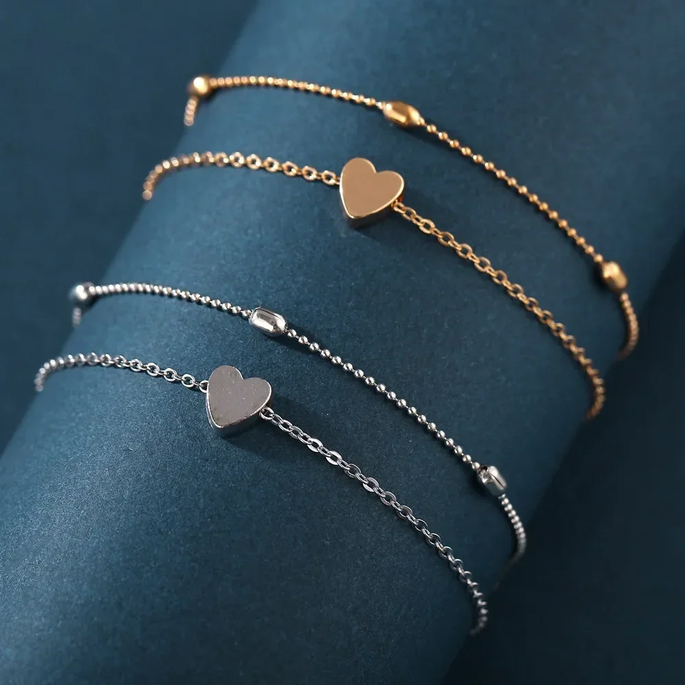 2pcs New Fashion Gold Color Heart Anklet Multilayers Adjustable Anklet for Women Summer Bracelet on Foot Beach Party Leg Chains image 3