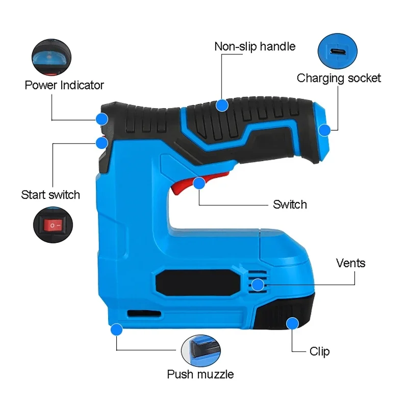 Lithium-Ion Sem Fio Elétrica Nail Gun, Staple Gun, Nailer Grampeador, Móveis Ferramenta DIY, Madeira Frame, Multitool