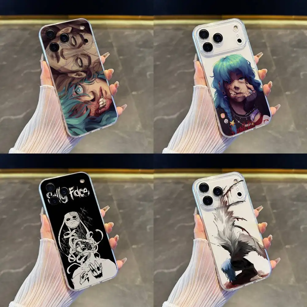 حافظة هاتف كارتون S-Sally Face SF لهاتف آيفون 17,16,15,14,13,12,11 Pro,Max,Plus,X,XS,XR,SE4,E غطاء ناعم شفاف صغير