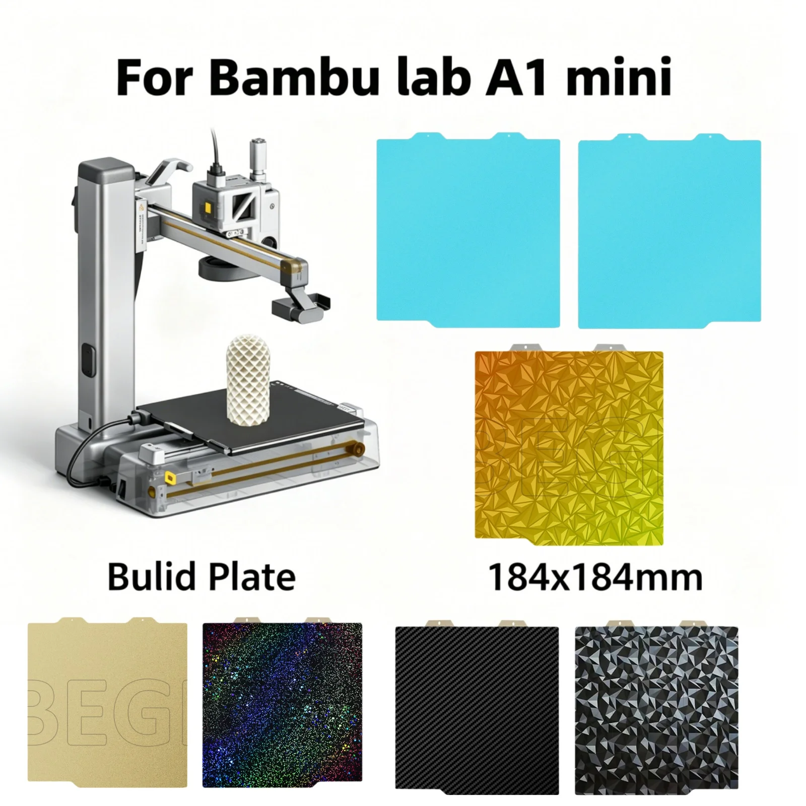 

For Bambu Lab A1 Mini Bulid Plate 184x184mm Double Sided PEI PEO PET Spring Steel Flexible Printing Bed For Bambulab A1 mini