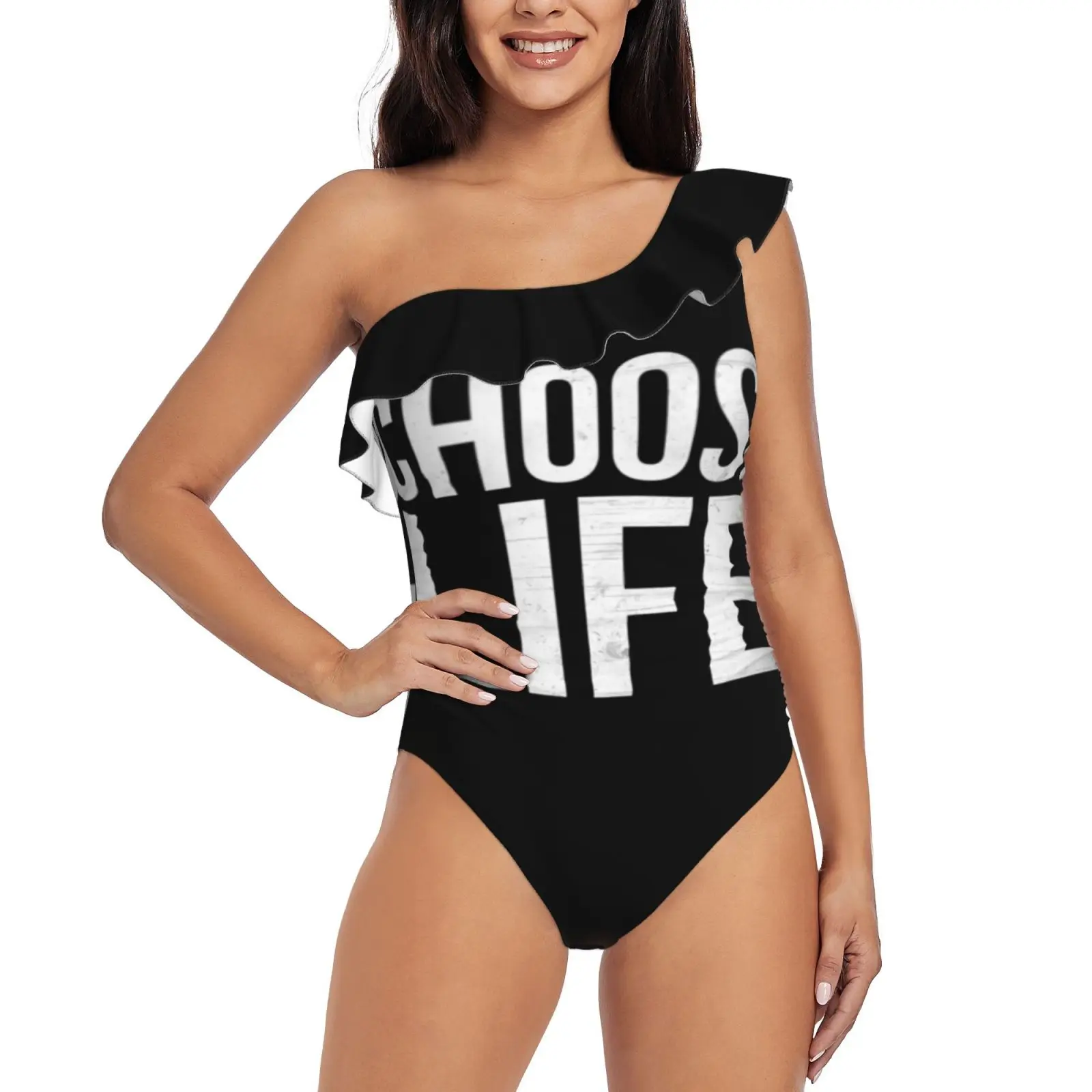 

Wham Choose Life Shirt One Piece Swimwear One Shoulder Ruffle Swimsuit Women Backless Bathing Suit Wham Choose Life Choose Life