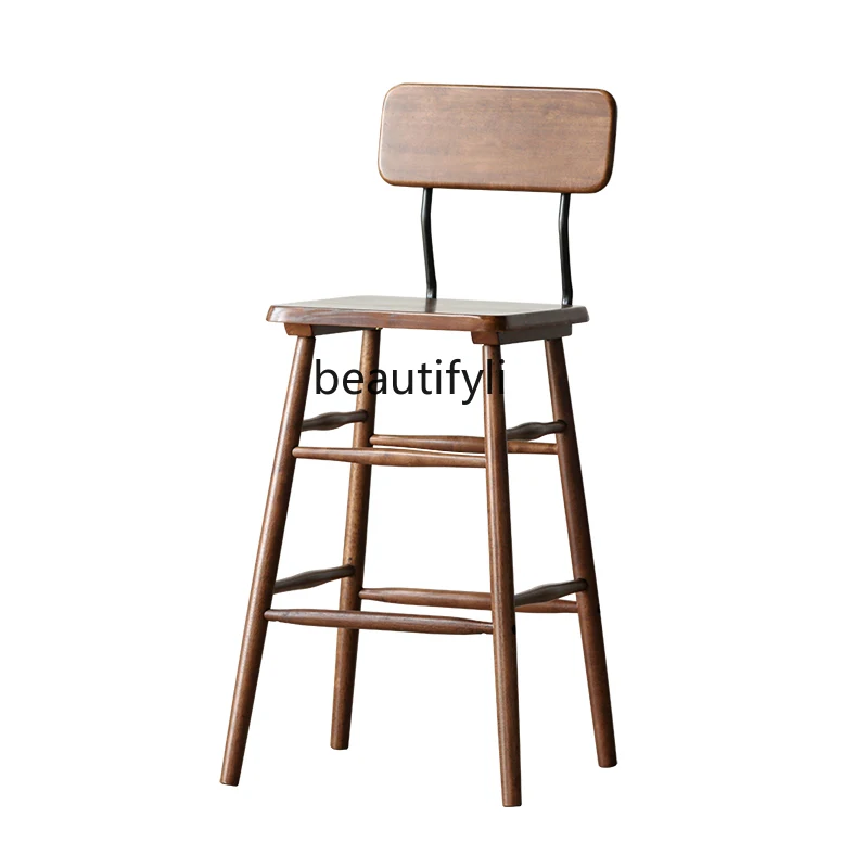 

zq Nordic Solid Wood Light Luxury Backrest Bar Stool Modern Simple Home Restaurant High Stool