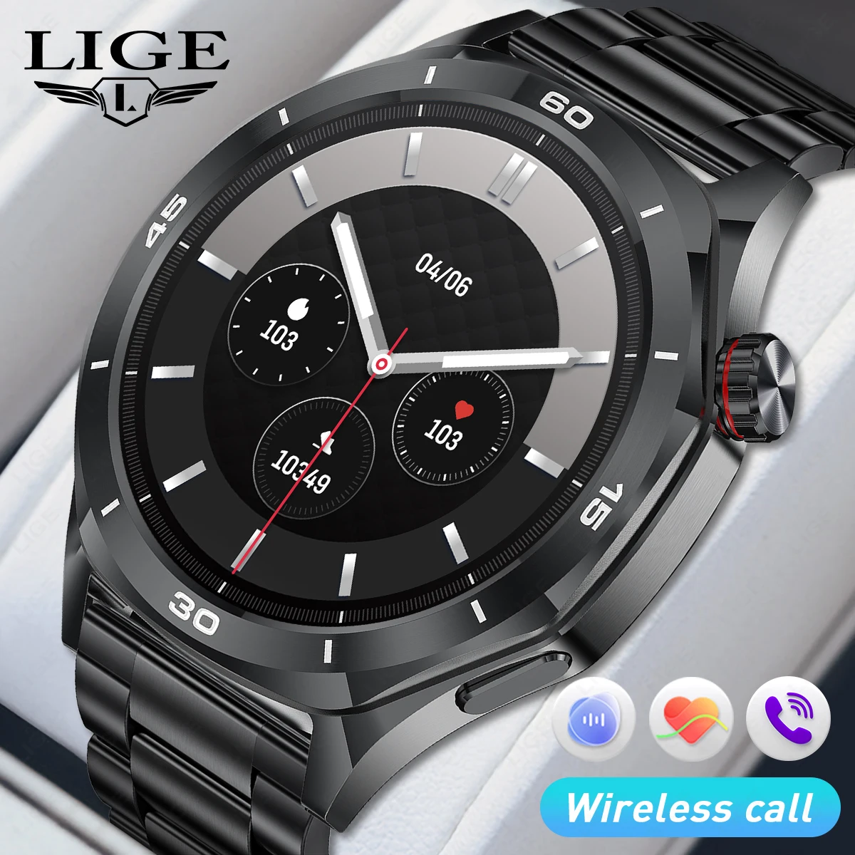 LIGE New Smart Watch Men Full Touch Screen 400mAh Large Battery Waterproof Sport Watch Wireless Call 360*360 Ultra HD Smartwatch