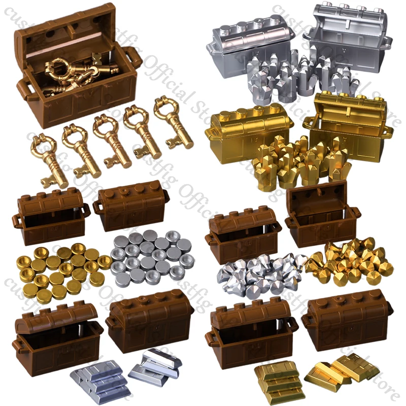 USD ATM Kluis Schat Bouwstenen Middeleeuwse Piraat Gouden Sleutel Zilver Ei Erts Diamant Gedrukt Tegels DIY Bricks Kinderen Speelgoed 3069