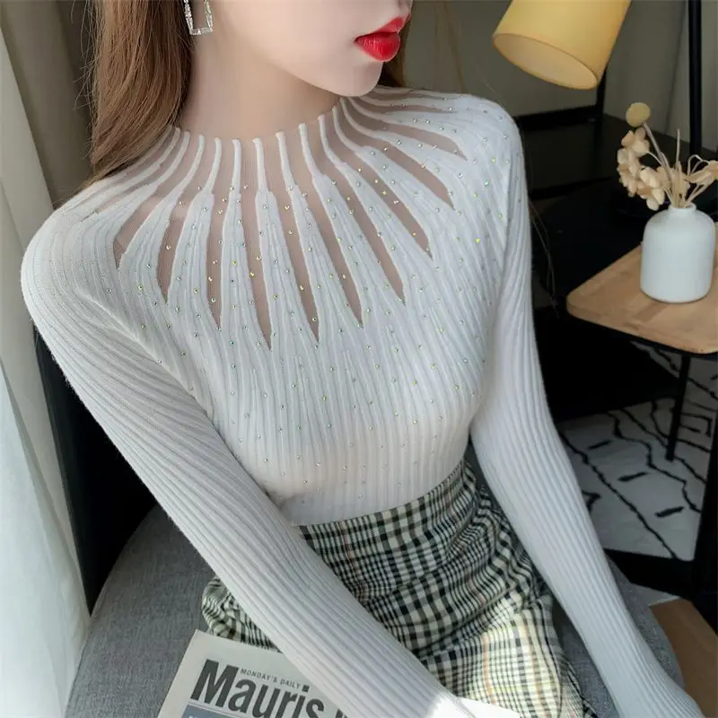 2024 Autumn and Winter New Women\'s Top Trendy Women\'s Sweater Fashion Contrast Color Knitted Sweater Women\'s Slim Fit Pullovers