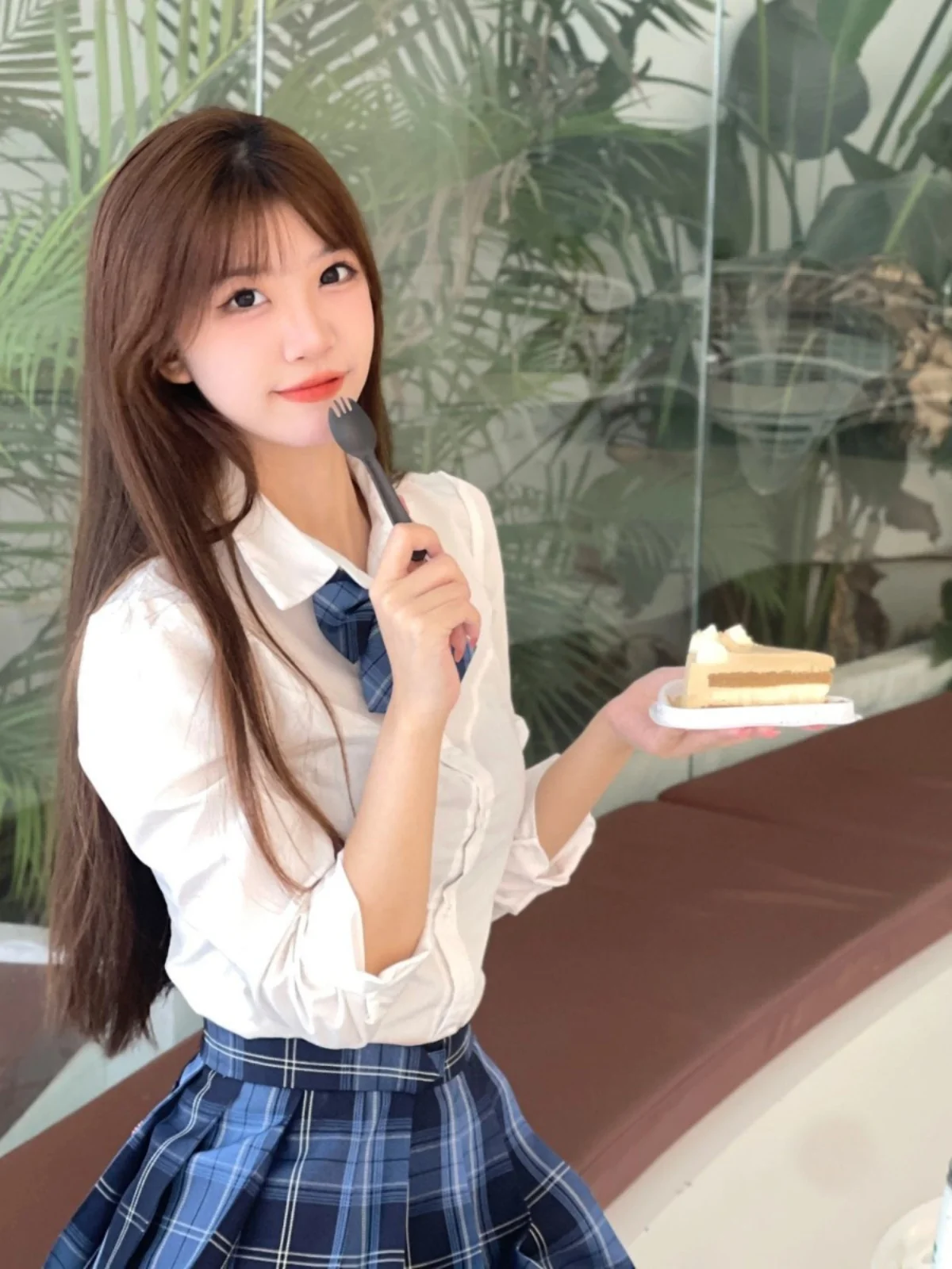 

plus Size JK Uniform White Shirt with Waist Cinch Short Sleeve Top And Dog Short Skirt Pleated Skirt Set for Women 18-25 Year...