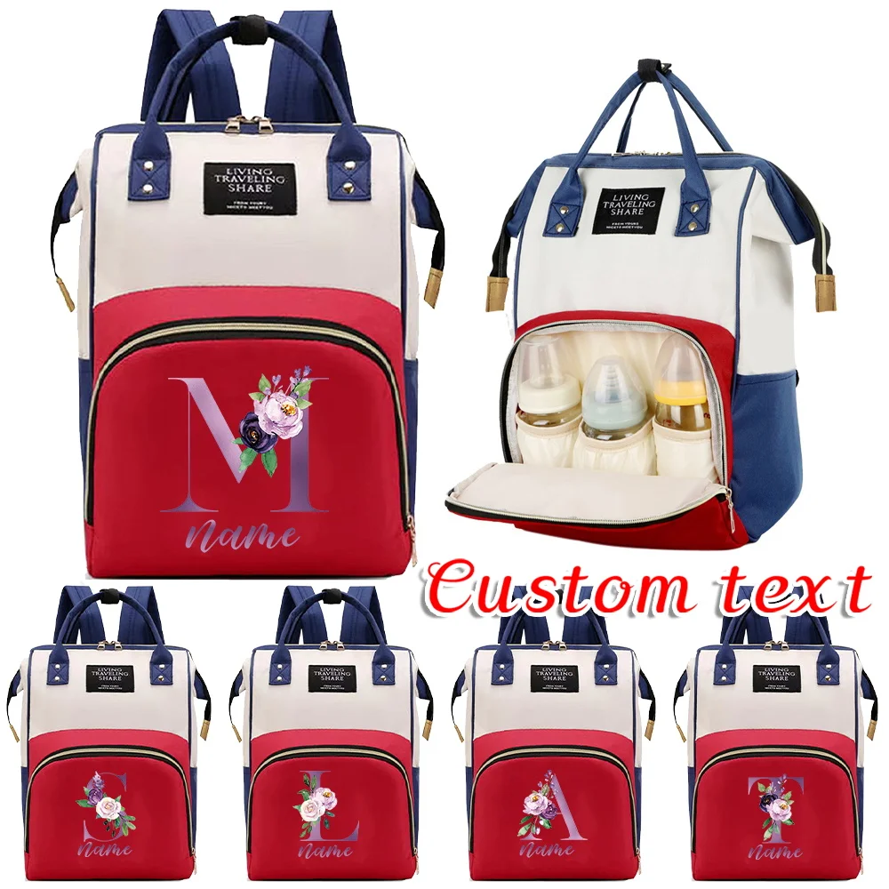 Bolsa de Maternidad Personalizada con Nombre, Tapete para Cambiar Pañales, Práctica Bolsa de Transporte para Productos Infantiles, Mochila para Mamá de Gran Capacidad