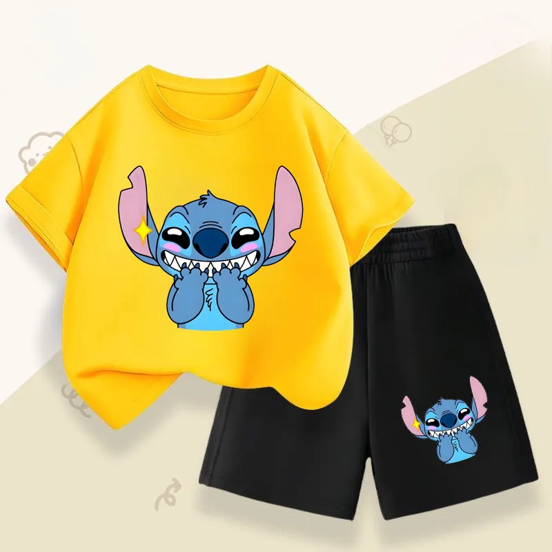 Summer Children's Casual Outfits Stitch Printed Boys Short Sleeved Top Sets Kids T Shirt Shorts Two Piece Suit Disney 2025 image 5