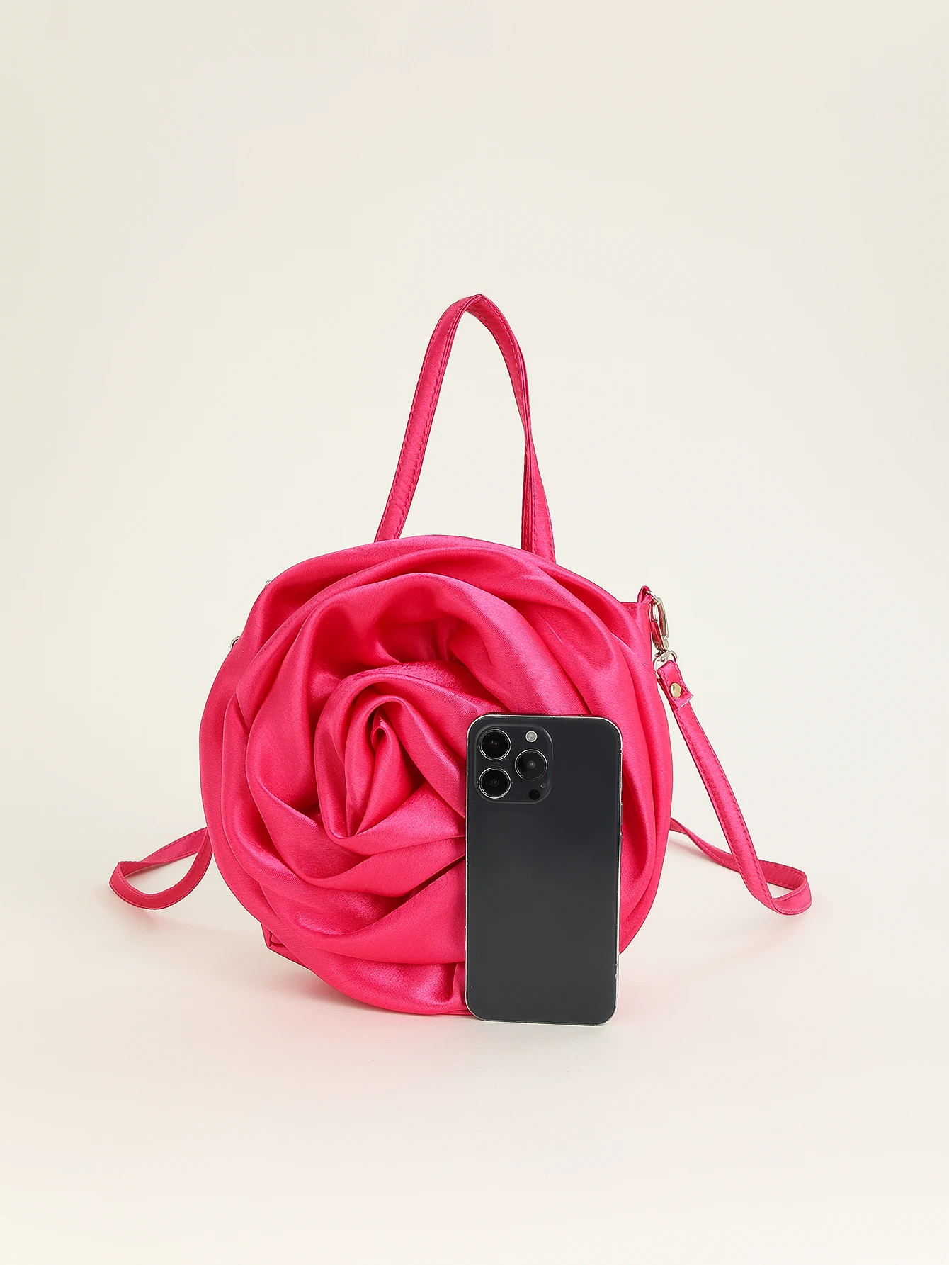 Bolso de lujo con diseño de rosa para mujer, bolsa de hombro de seda plisada con flores, de satén, para noche, boda y fiesta