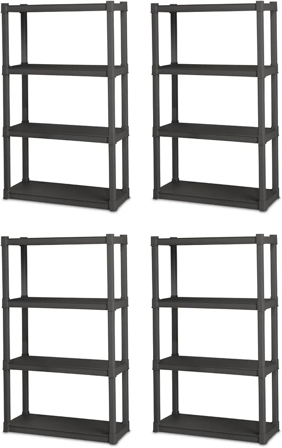 Sterilite 4 Shelf Unit, Heavy Duty And Easy To Assemble Plastic Storage Unit, Organize Bins In The Garage, Basement, Attic,