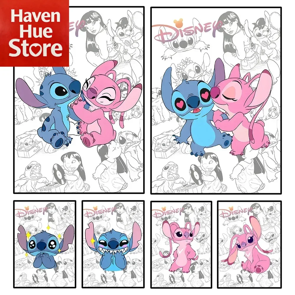 ديزني غرزة آرت ديكو الملصقات غرفة المعيشة المنزلي غرفة نوم جدار جدارية غرفة الأطفال صورة يطبع قماش لوحات يطبع ، الإطار