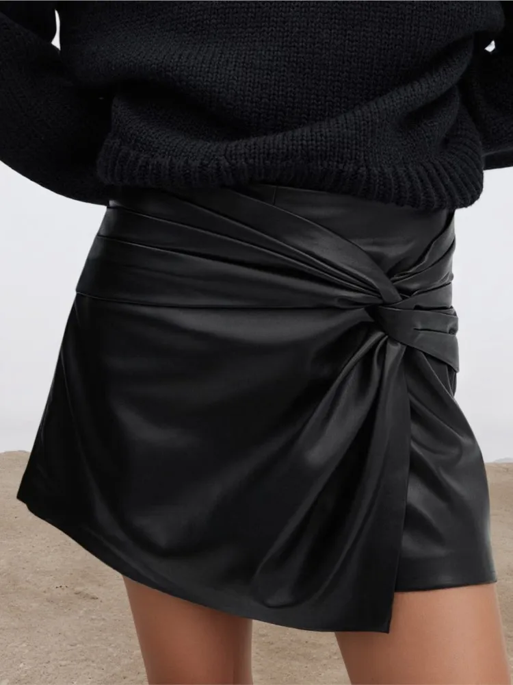 Pu outono inverno mini saia feminina irregular plissado moda cintura alta senhoras leant saias estilo coreano mulher saia