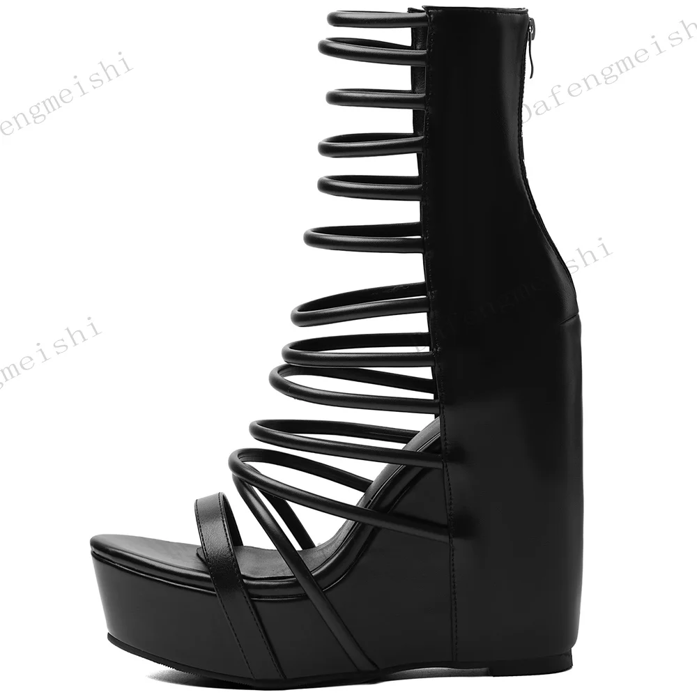 Women Gladiator Wedge Sandals Open Toe Hollow Out Strappy Platform High Heel Back Zipper Fashion Party Summer Sandals Boots