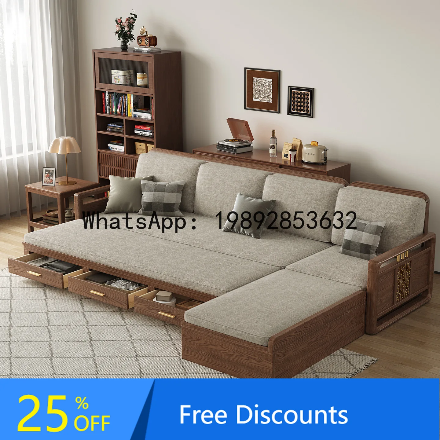 YFY Nordic Solid Wood Sofa Bed Combination for Small Living Rooms, Multi-Functional Sofa for Winter and Summer Use