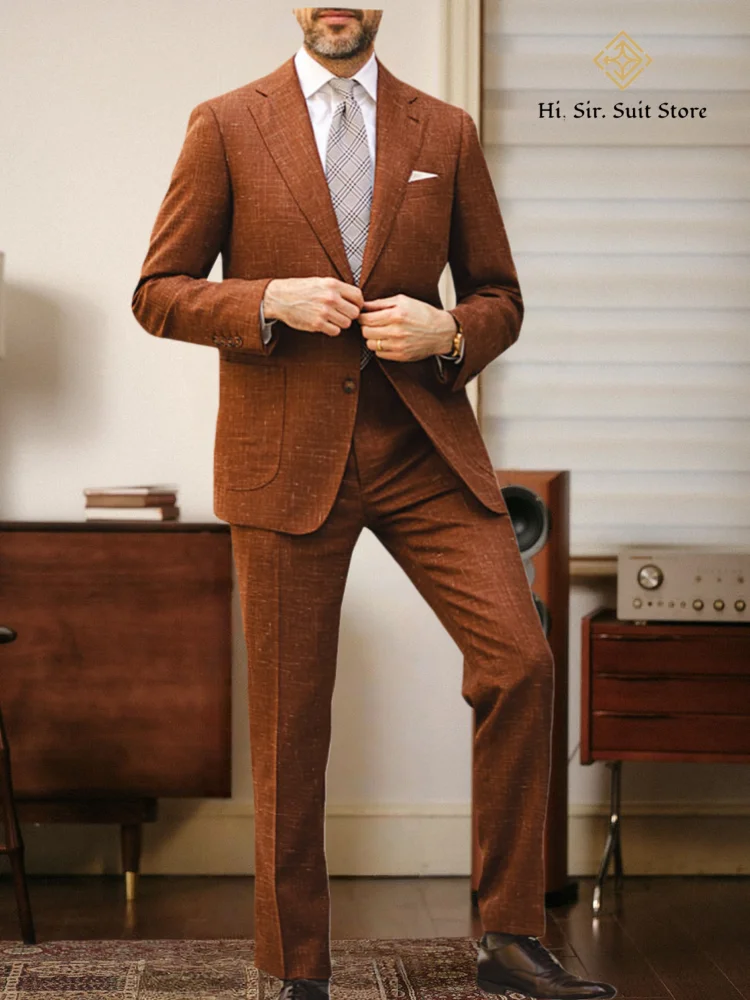 

Men's 2 Piece Linen Suits Slim Fit Casual Summer Beach Wedding Dress Tux Set Prom Men Lightweight Blazer Jacket and Pants Spring