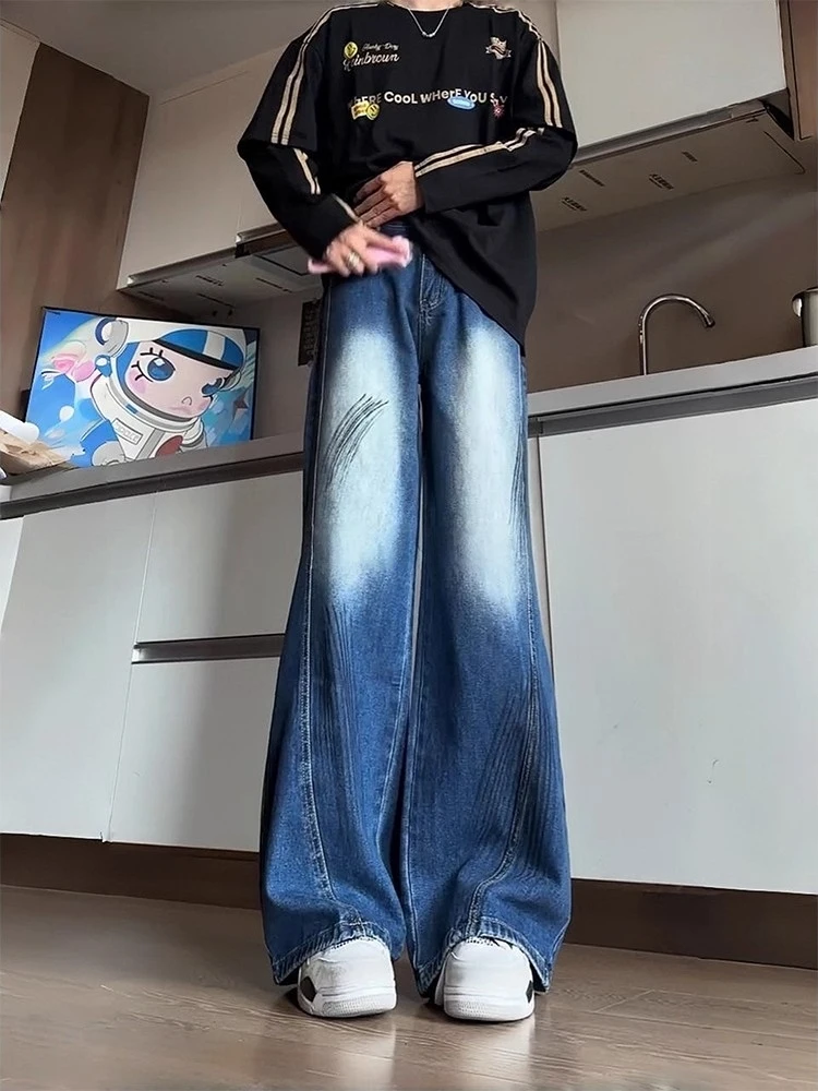 

Мужские джинсы Blue Waed Knife: осенние, винтажные, в стиле High Street, с легким клешем, прямые, свободного кроя