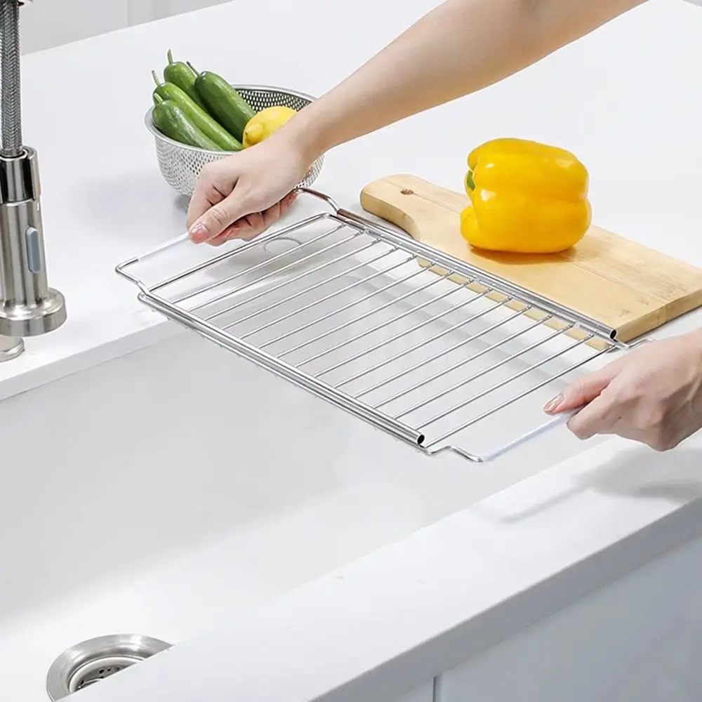 Telescopic Sink Drain Rack Heavy Duty Stainless Steel Dish Drying Shelf Filter Rust Resistant Sink Plate Bowl Holder Home