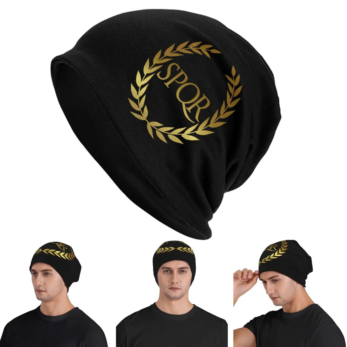 

Roman SPQR Skullies Beanies Hats Warm Autumn Winter Outdoor Cap Knitted Bonnet Caps for Unisex Adult