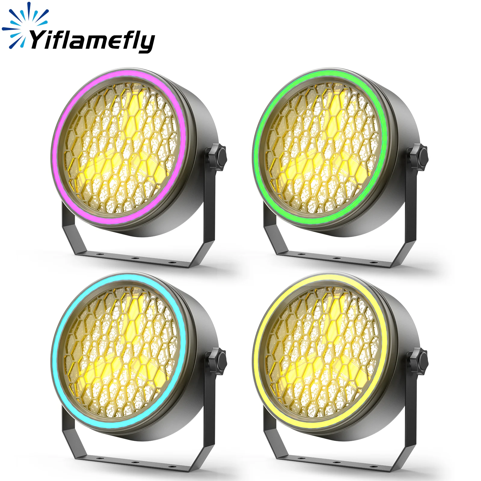 

Yiflamefly 90W COB Retro Stage Lights With RGB Light Strip Gold Super Bright LED Par Light DMX Uplights For Events Wedding Party