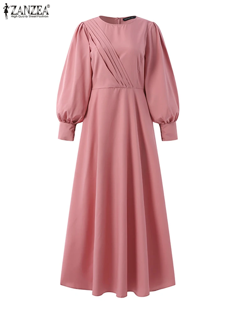 Nữ Spring Sundress ZANZEA Vintage Chắc Chắn Hồi Giáo VÁY ĐẦM Abaya Marocain Thổ Nhĩ Kỳ Áo Dây Femme Đèn Lồng Tay Cổ Tròn Vestidos