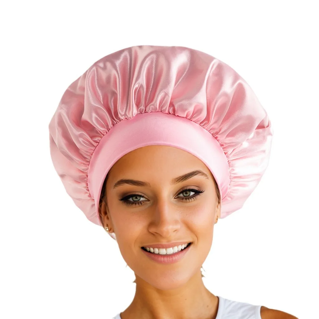 Cross-border export wide-brimmed high-elastic hat turban beauty shower cap hair care female postpartum care satin nightcap