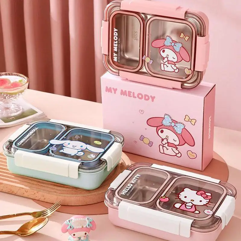 600Ml Sanrio Hello Kitty Lunch Box Large Capacity My Melody Cinnamoroll Cartoon Cute Student Portable Meal Box Chopsticks Spoon