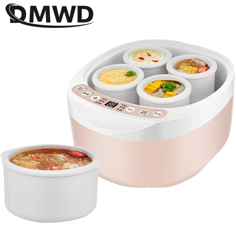 

DMWD Household Electric Stew Pot 2L Slow Cooker Automatic Porridge Stewing Soup Pot Casserole White Ceramic Liner 6 Menu 220V