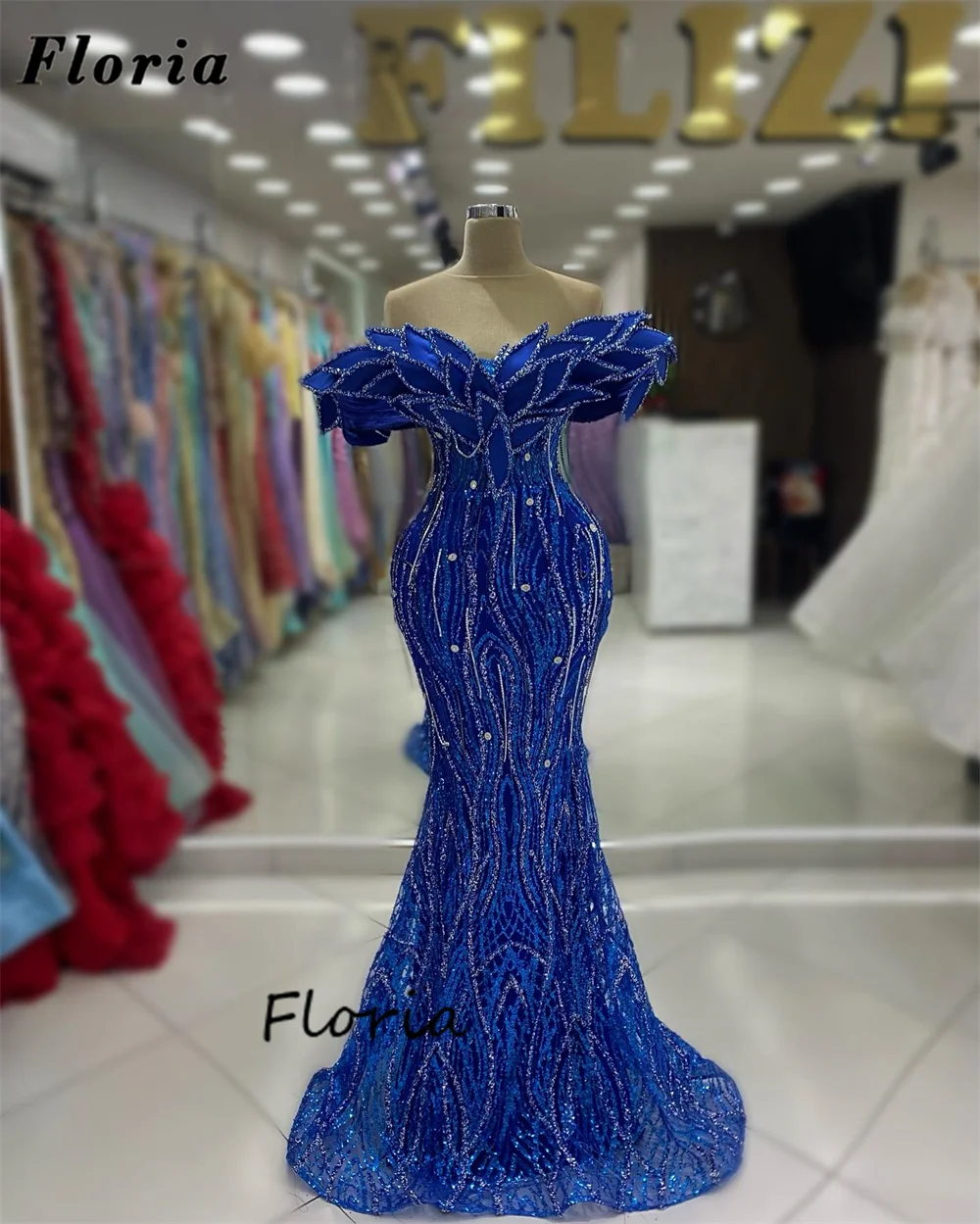 Vestidos De Fiesta De sirena Azul Real, Vestidos De Noche De lujo De alta calidad con cuentas De cristales, Vestidos De celebridades De cóctel