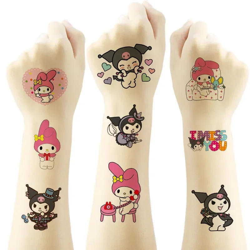 Pegatinas de tatuaje de dibujos animados Sanrio Random 1 piezas, lindo tatuaje temporal de Anime de Hellokitty, pegatina impermeable, juguete de