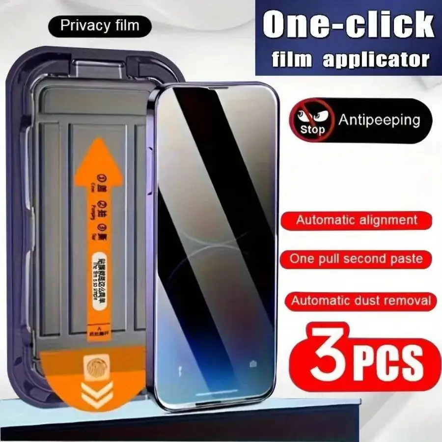 

3Pcs One-Click Dust Free Anti-Spy Tempered Glass For Iphone 16 15 14 Pro 16E 12 13 Mini X XR XS Max Privacy Screen Protector