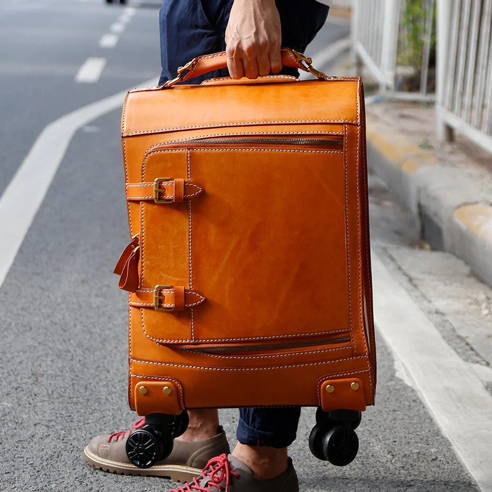 Echtes Leder Kabine Koffer Frauen Männer Große Reise Taschen mit Rädern Business 20 zoll Rolling Gepäck Trolley Tasche