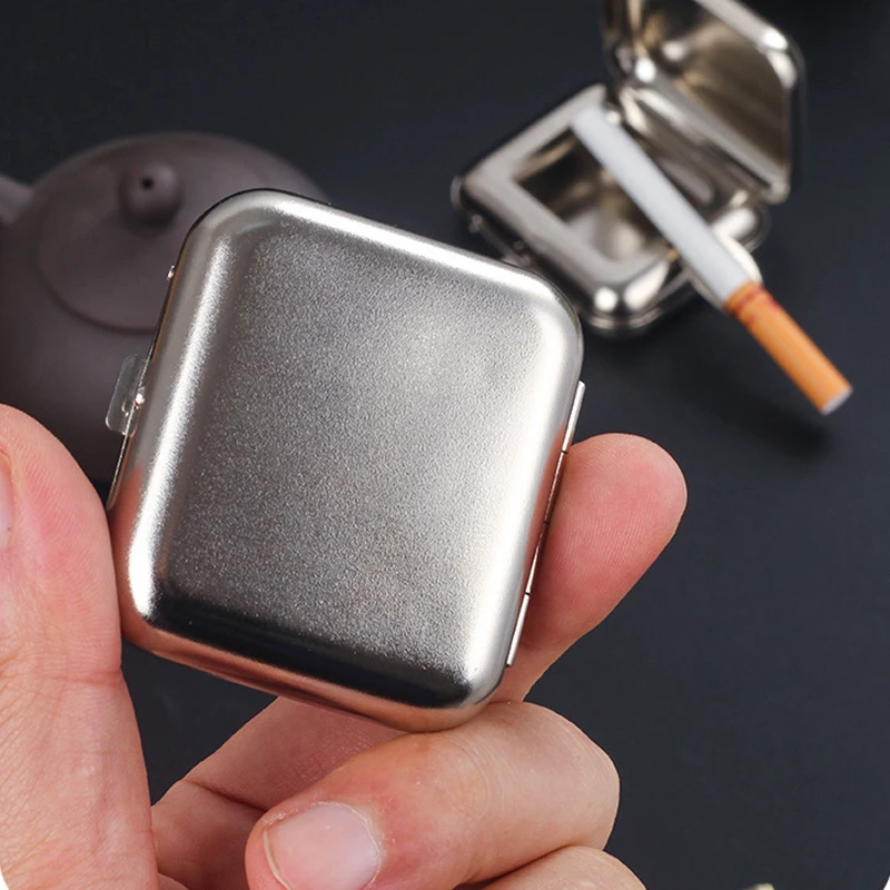 

Mini Pockect Ashtray Stainless Steel Personal Ashtray with Lid Creative Outdoor Ashtray for Camping Portable Metal Case