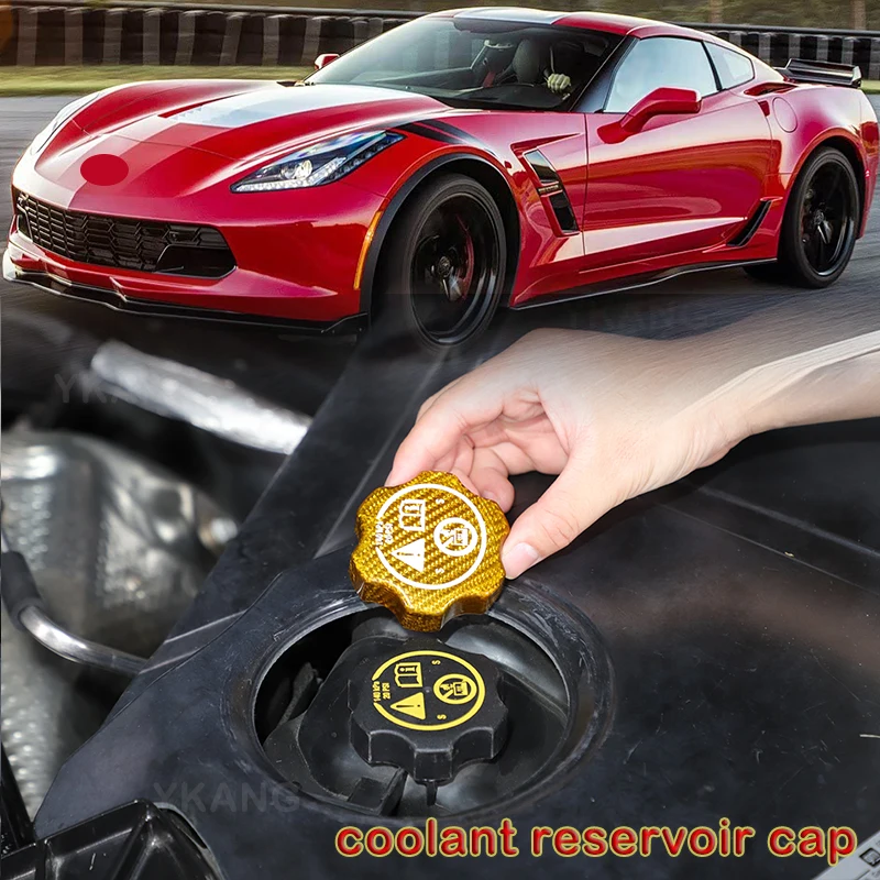 

For Chevrolet Corvette C7 C8 2014-2025 Real Carbon Fiber Yellow Black Coolant cap Cover Trim stiker car Interior accessories