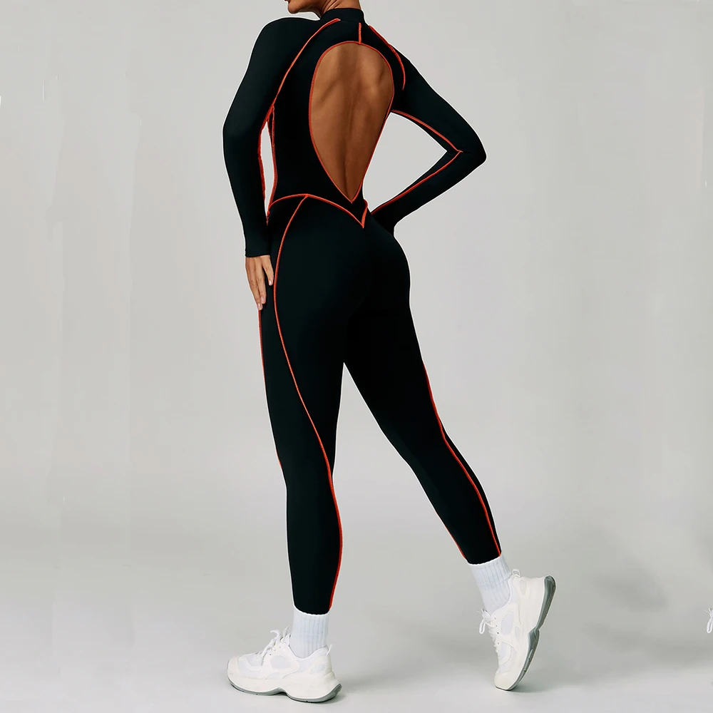 

Yoga Bodysuits Women Breathable Workout Sets Gym Clothes Push Up Fitness Running Sportwear Sexy Zipper Leggings Suit