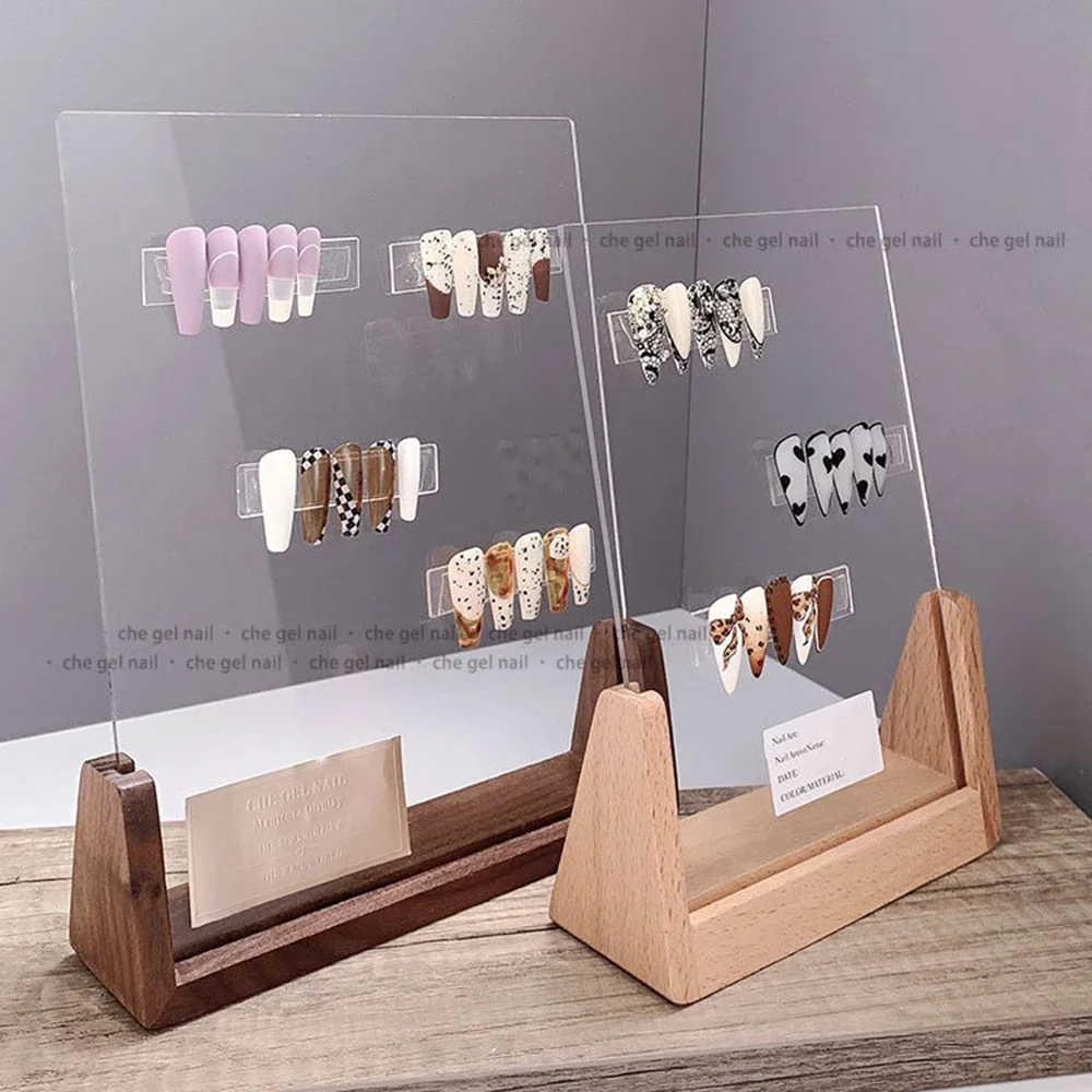 Clear Acrylic Nail Art Display Stand with 3M Double-Sided Tape for Professional Salon Fake Nail Sample Display