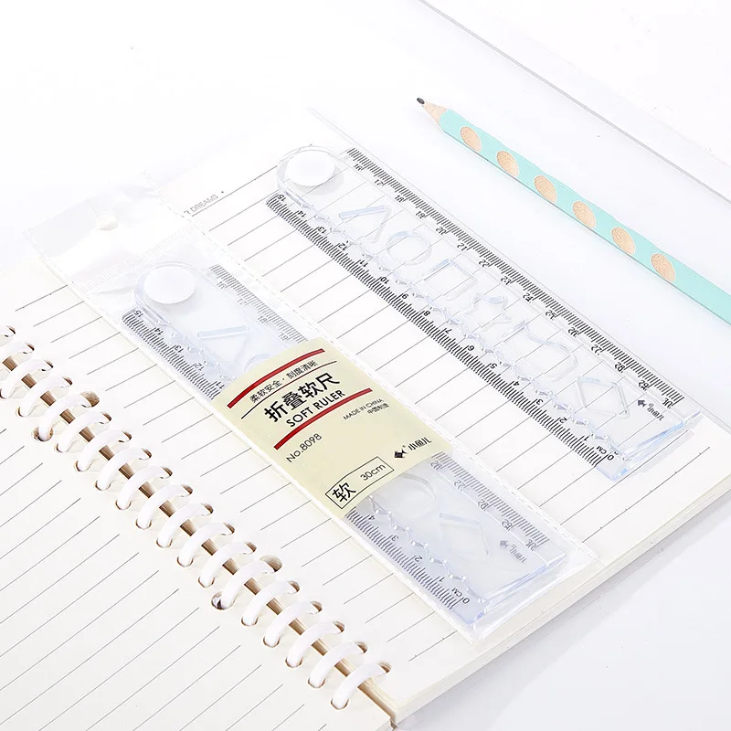 1Pcs 30cm Folding Flexible Ruler Transparency PVC,Creative Drawing Tools Student Stationery Supplies 8098