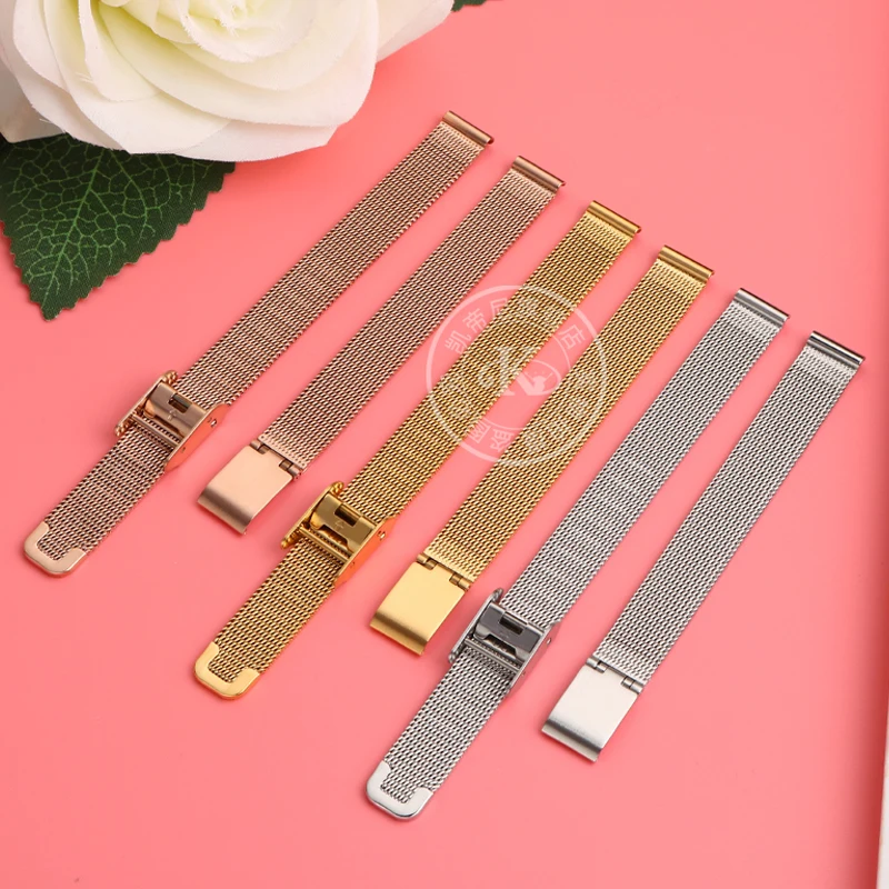 Ladies Stainless Steel Buckle Mesh Belt Watch Strap Ultra-thin Steel Bracelets 6mm 8mm 10mm 12mm 14mm 16mm Small Size Width