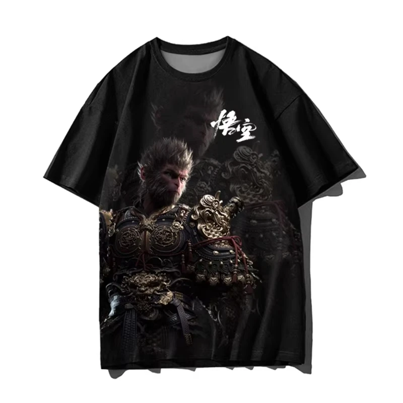 

Черная футболка Wukong Game Periphery Ice Silk, быстросохнущая футболка с короткими рукавами, дышащая, с двумя короткими рукавами