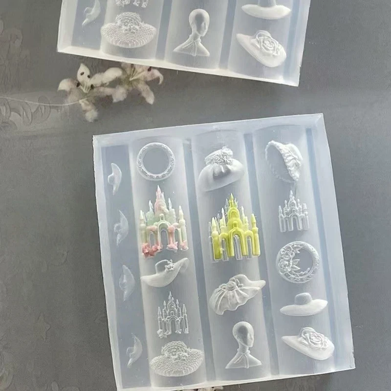 3D Silicone Manicure Mold European Style Straw Hat Swan Dress Castle Nail Art Mold Diy Nail Art Decor Transparent Nail Templates