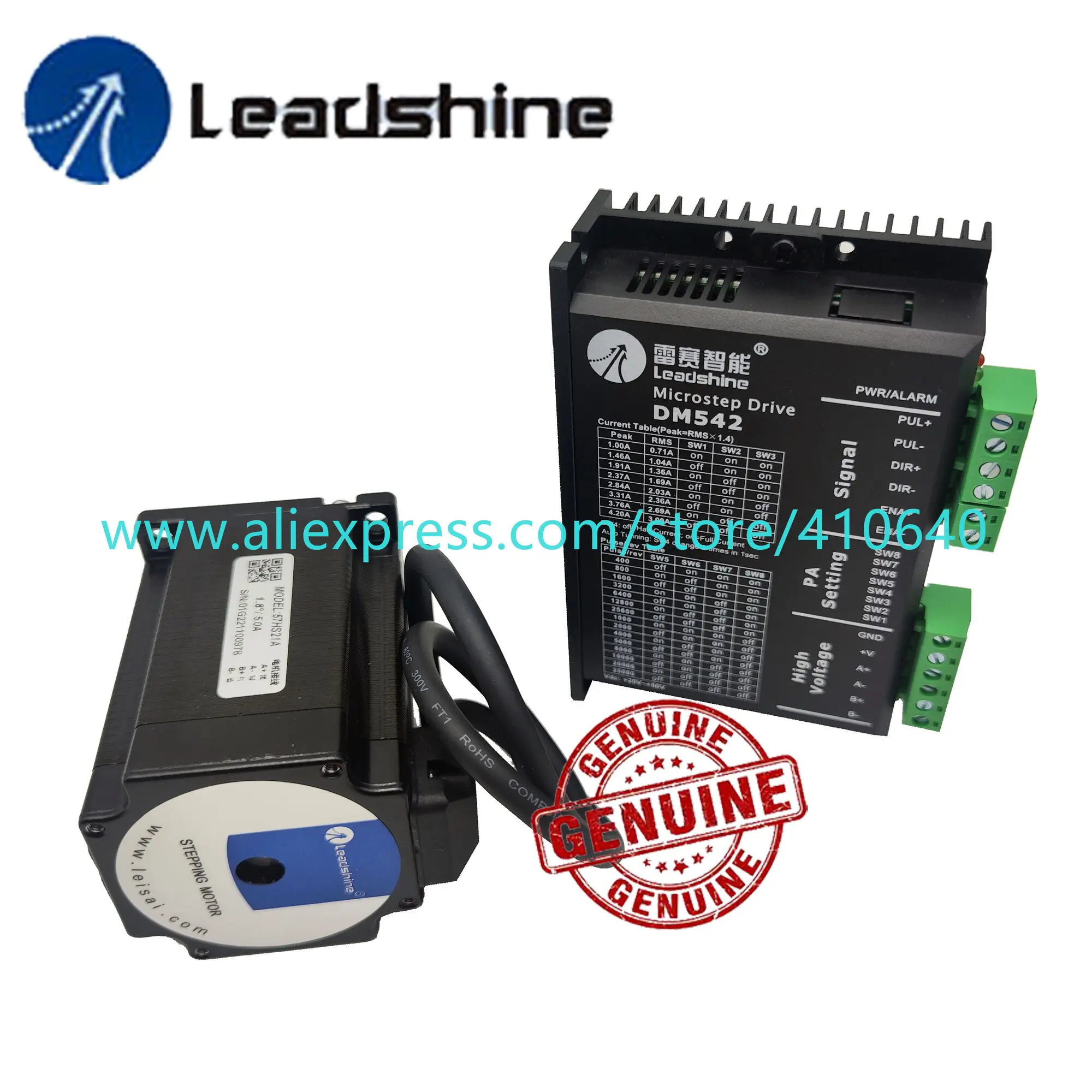 GENUINE Leadshine Stepper  Motor 57HS21A 8mm Shaft 5A 2.1 N.M AND Leadshine DSP Digital Stepper Drive DM542 Delivery TOGETHER