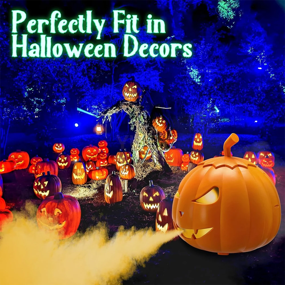 600W LED Pumpkin Fog Machine 6x3W 3in1 LED 500ml Tank 3500CFM Output Wireless Remote Ideal for Halloween Parties and Stage Event