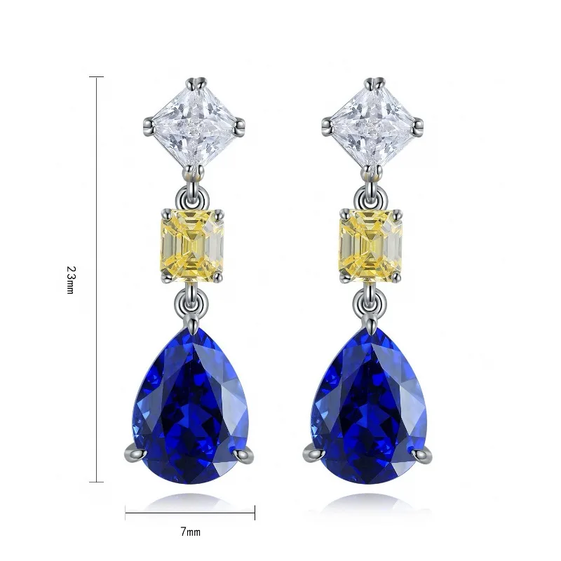 Ruihe New 925 Silver Lab Grown Sapphire with Simulated Diamond Zirconia Yellow White Elegant Earrings Women Jewelry Personalized