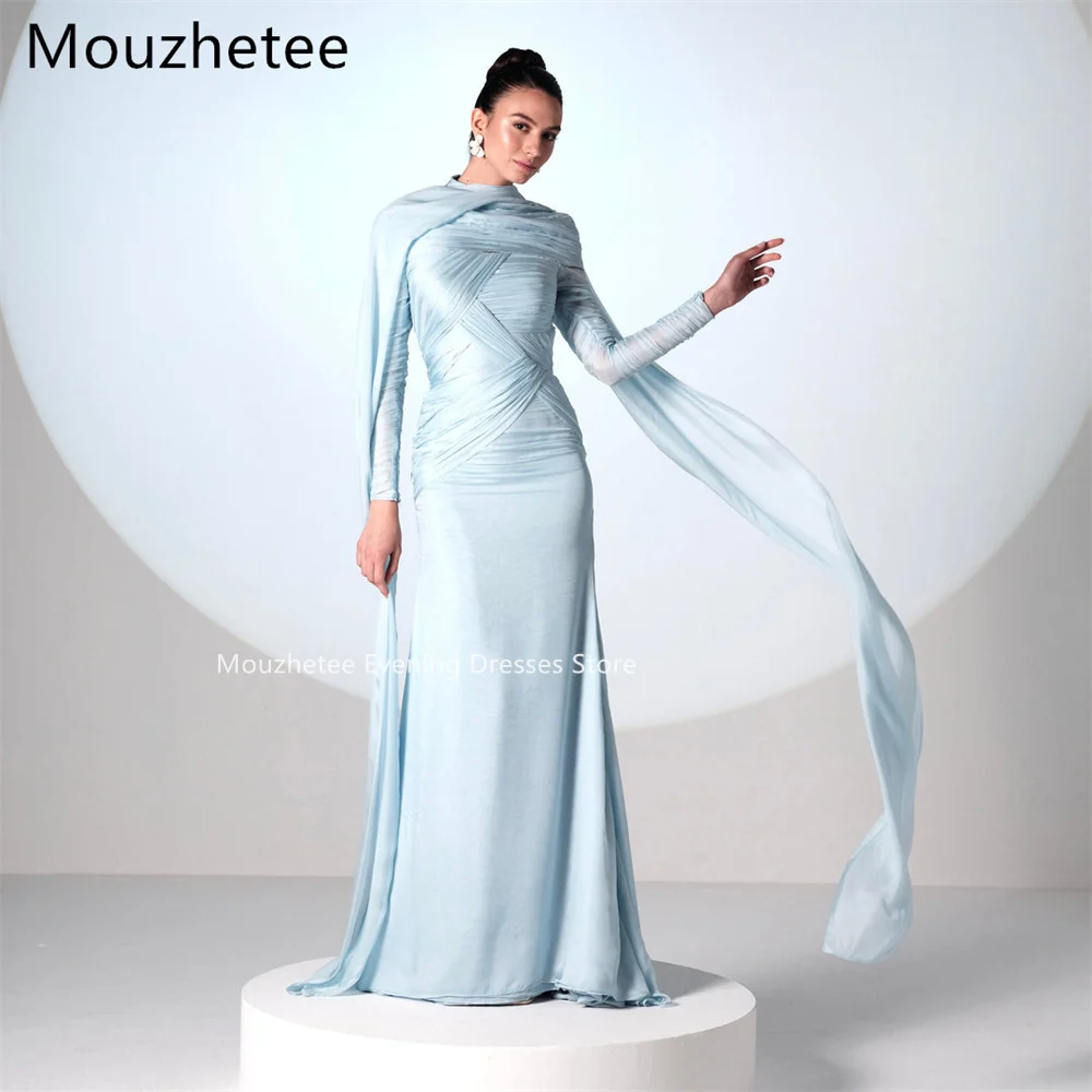 

Mouzhetee Elegant A-Line Long Sleeve Dresses Formal Party Gowns for Women Simple Pleat Shiny Prom Gown Customize 2025