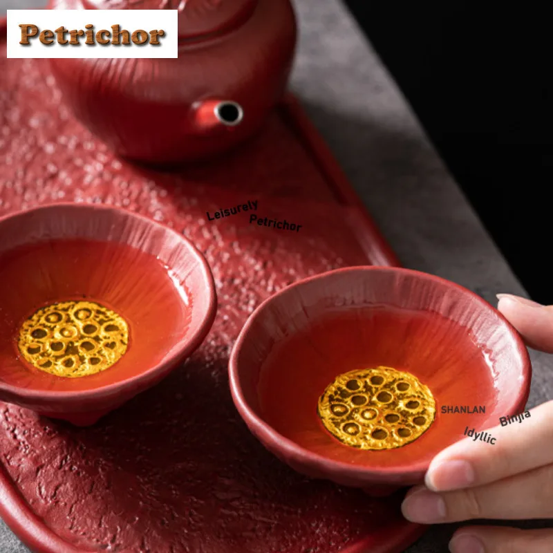 الرسم الفضي لوتس جراب المدينة المحرمة فنجان الشاي الأحمر وعاء الشاي القديم القدح الشاي تذوق كوب شخصي Chazhan ماستر أكواب تشا كرافت