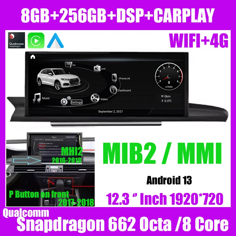 12.3 ''Auto GPS Radio Stereo CarPlay NAVI Multimedia Speler Voor AUDI A6 A6L A7 C7 RS6 RS7 S6 S7 MMI Android 13 WIFI Snapdragon SAT