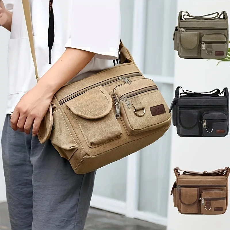 

Men's Shoulder Bag New Canvas Large Capacity Multi-pocket Messenger For Student Travel Casual