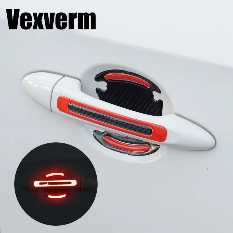 

Car Door Handle Bowl Protective Car Reflective Sticker Warning Strips Stickers 3D Carbon Fiber Decals Car Exterior Accessories