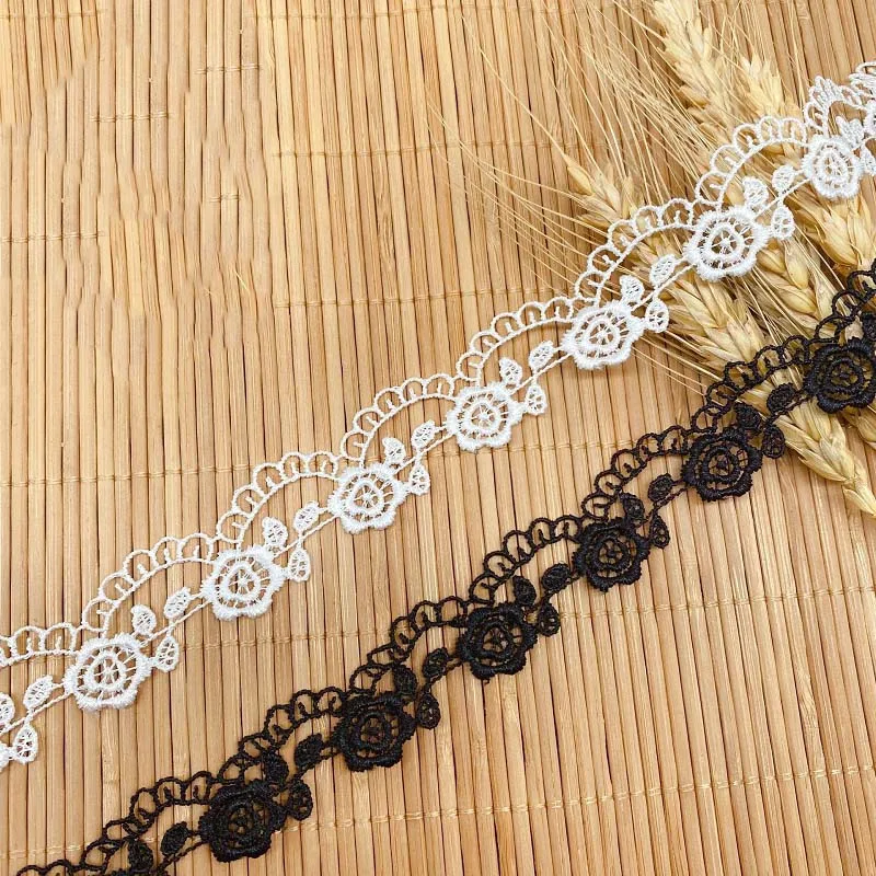 

45Yards White Black Water Soluble Lace Trim Sewing Floral Lace Fabric Trims DIY Patchwork Craft Accessories