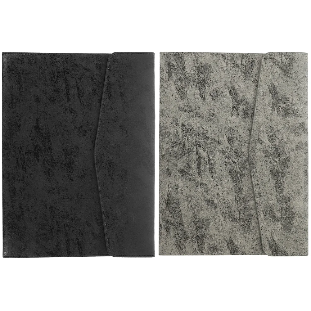 

2Pcs Faux Document Pouch File Organizer with Button Design for Office Bills Receipts Storage Portable Safe